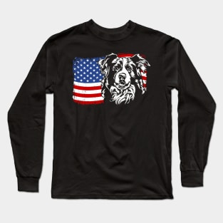 Proud Border Collie American Flag patriotic dog Long Sleeve T-Shirt